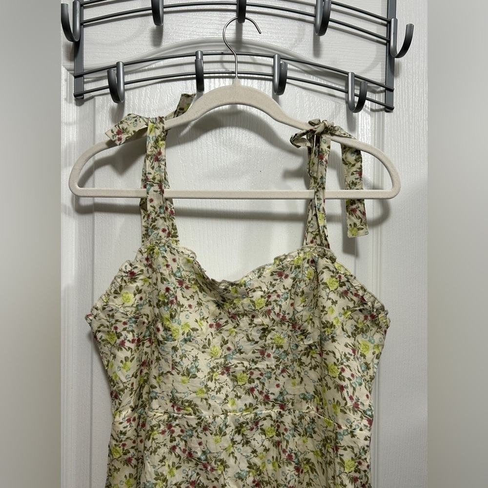 Wild Fable Mini Dress Womens L Large Cream Floral Bow Tie Sleeve Cottagecore NWT - Picture 3 of 16